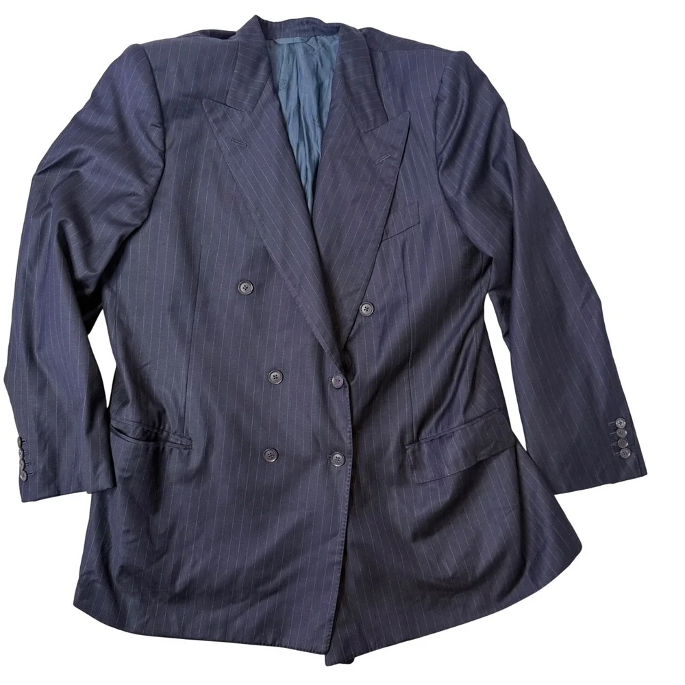 Loro Piana‎ Blazer Mens 46L Navy Pinstripe Wish Super 160s Double Breasted